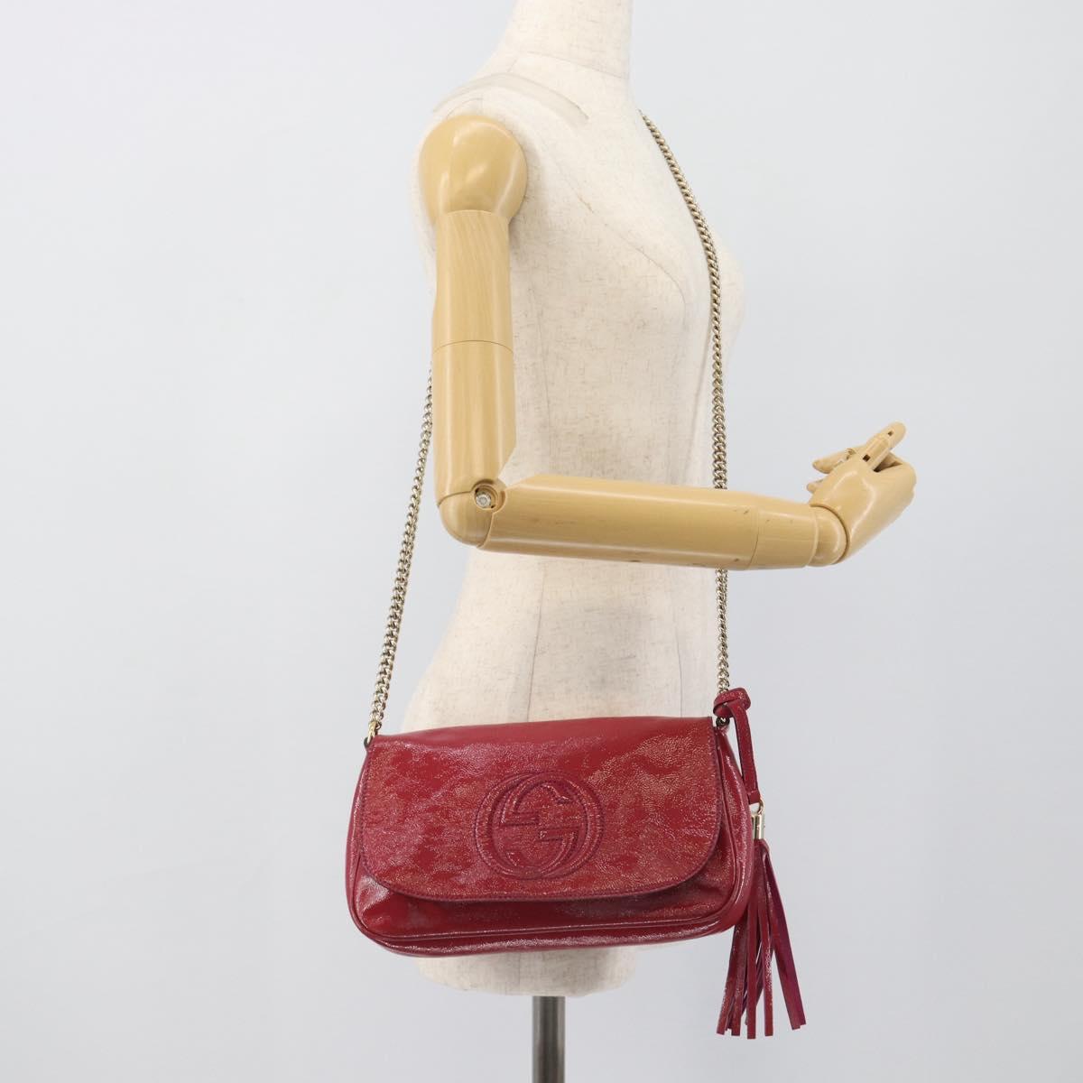 GUCCI Soho Chain Shoulder Bag Patent Leather Pink Gold 336752 Auth bs36537