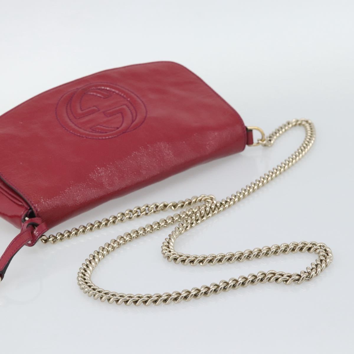GUCCI Soho Chain Shoulder Bag Patent Leather Pink Gold 336752 Auth bs36537