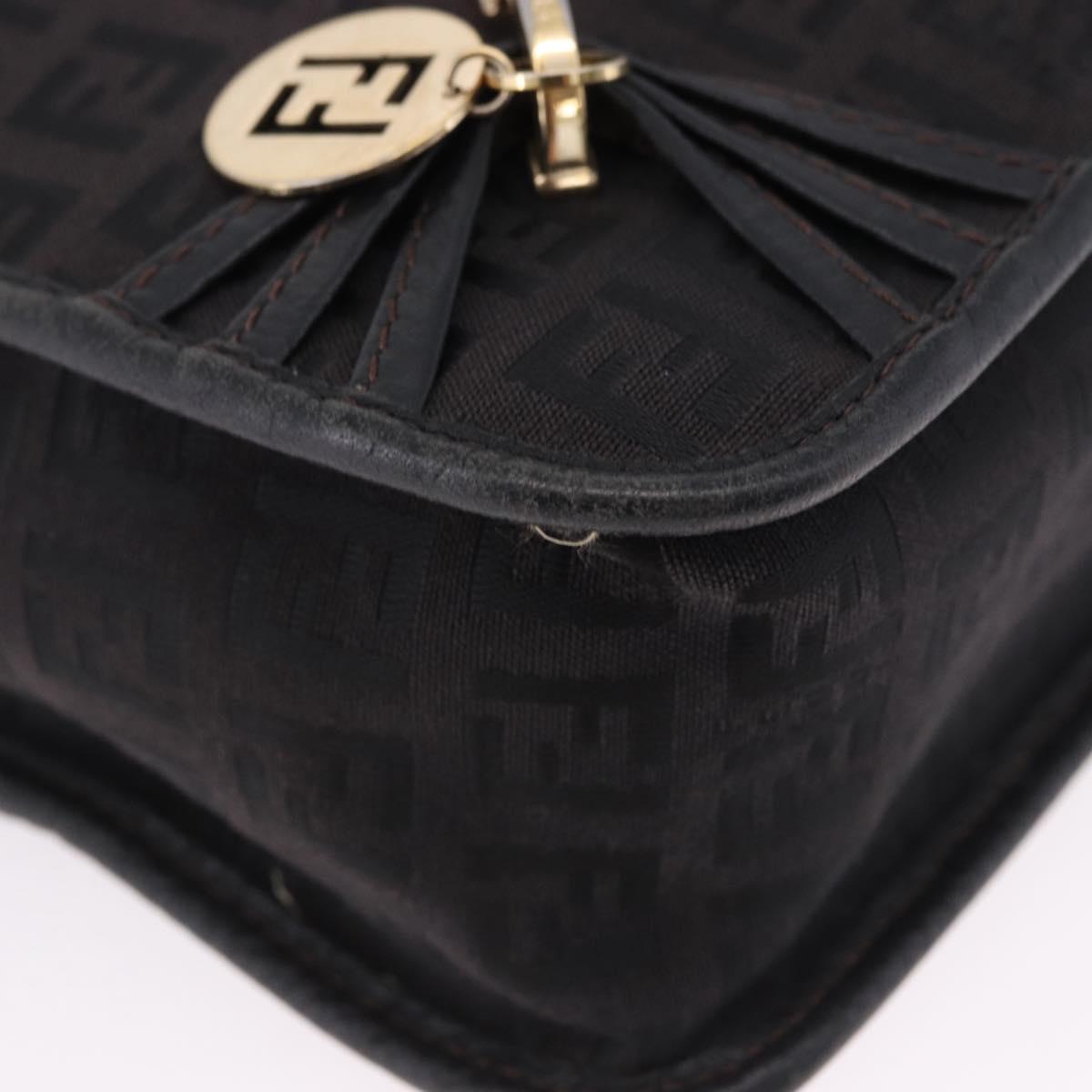 FENDI Zucchino Canvas Shoulder Bag Black Gold Auth bs36538