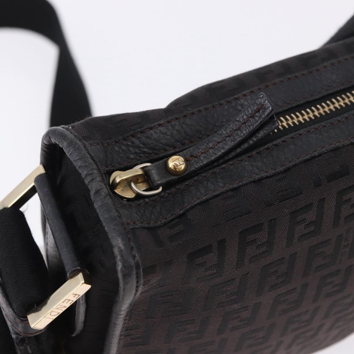 FENDI Zucchino Canvas Shoulder Bag Black Gold Auth bs36538