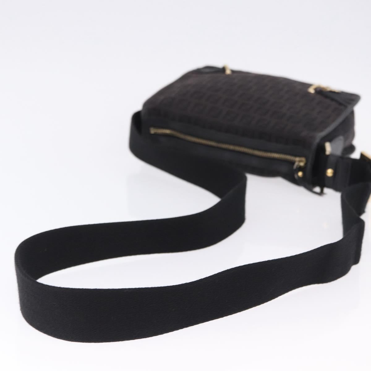 FENDI Zucchino Canvas Shoulder Bag Black Gold Auth bs36538