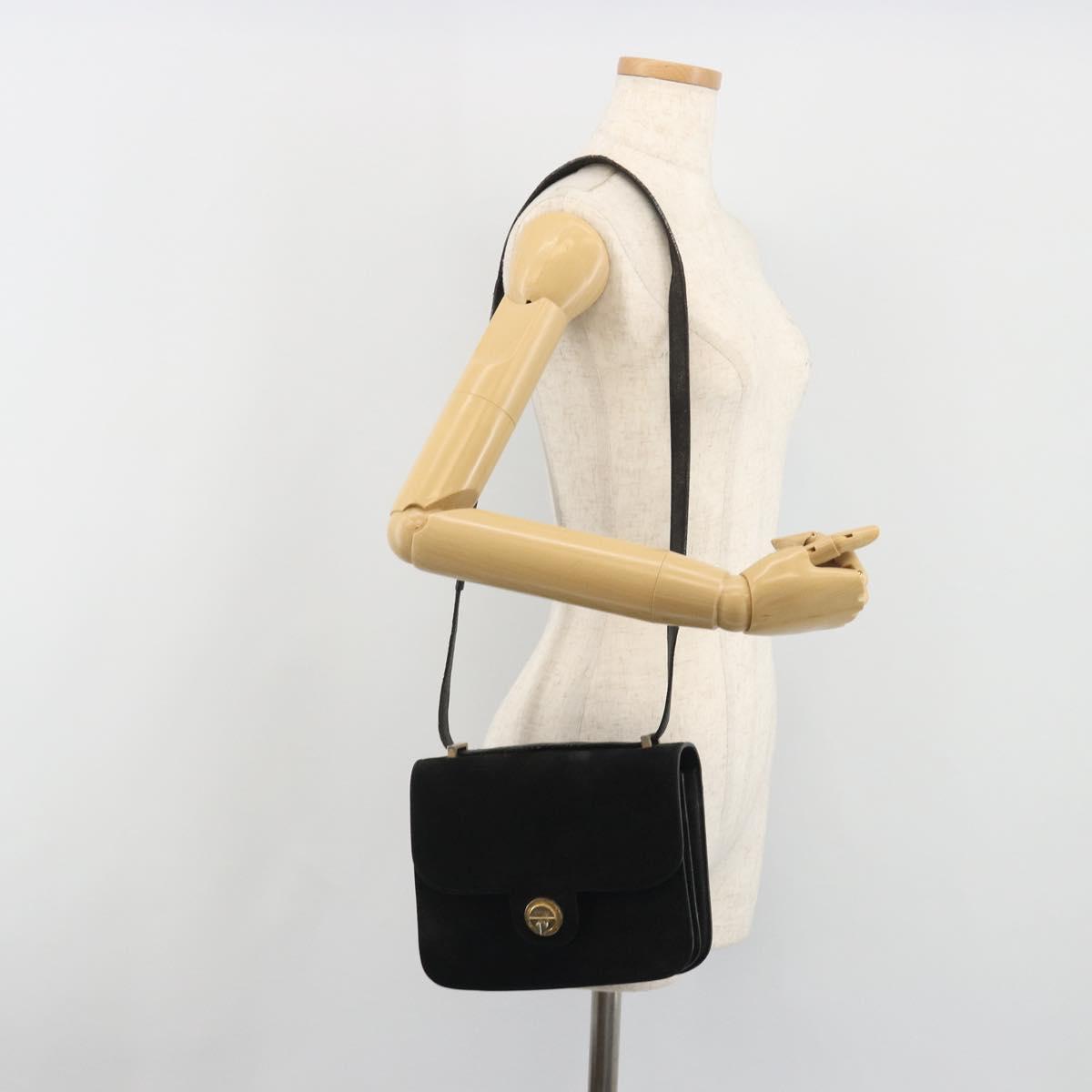 FENDI Shoulder Bag Suede Black Gold Auth bs36539
