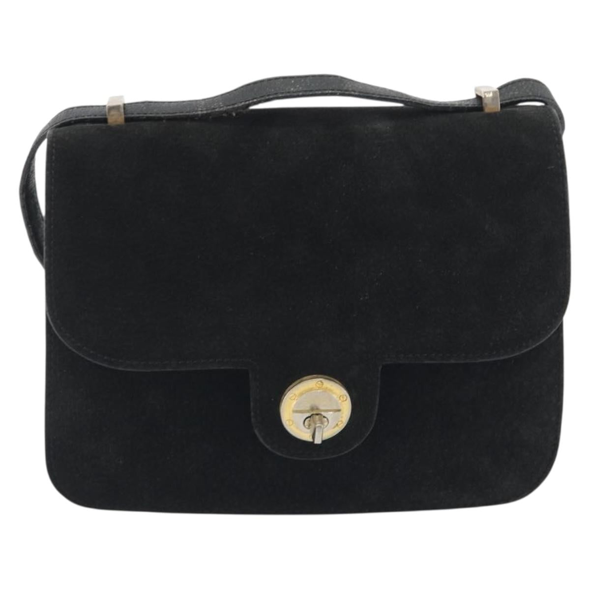 FENDI Shoulder Bag Suede Black Gold Auth bs36539