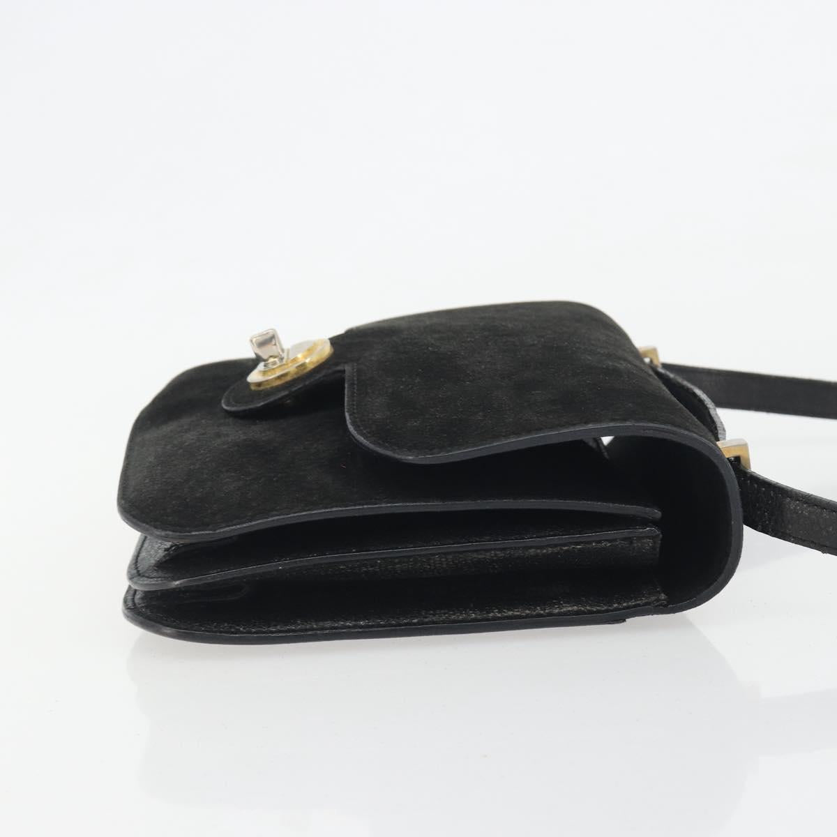 FENDI Shoulder Bag Suede Black Gold Auth bs36539