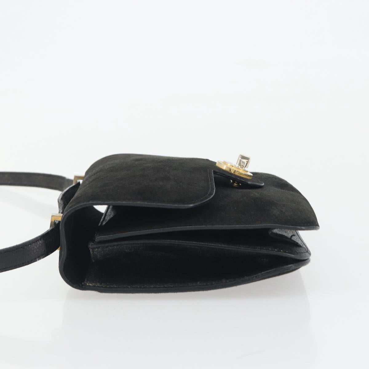 FENDI Shoulder Bag Suede Black Gold Auth bs36539