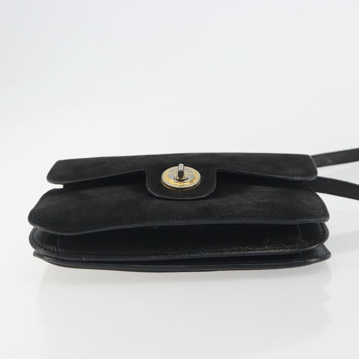 FENDI Shoulder Bag Suede Black Gold Auth bs36539