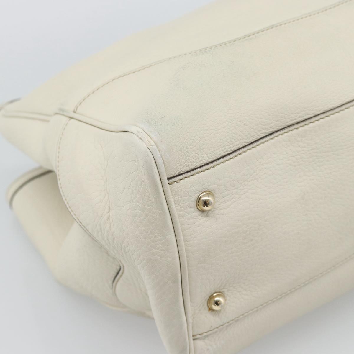 GUCCI Bamboo Hand Bag Leather White Gold 282317 Auth bs36540