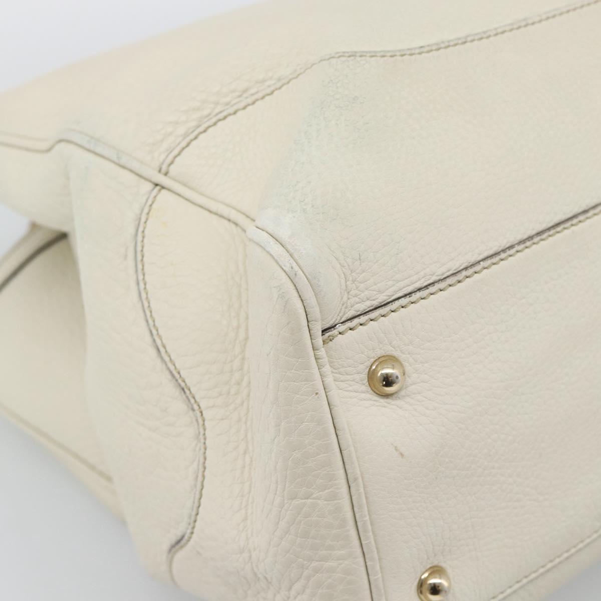 GUCCI Bamboo Hand Bag Leather White Gold 282317 Auth bs36540