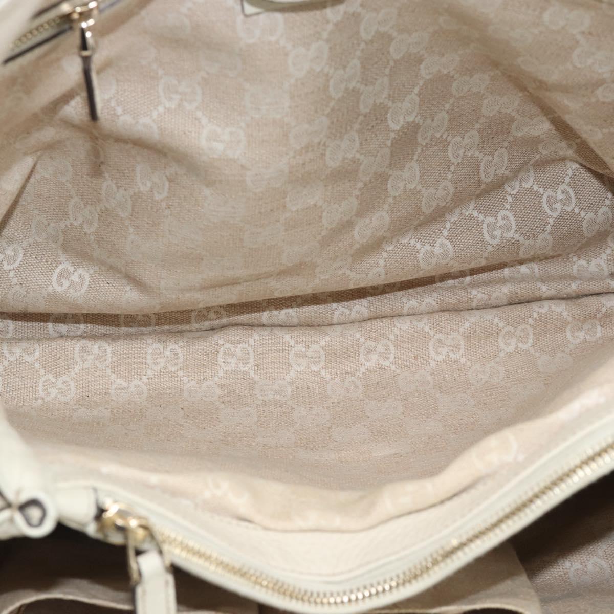 GUCCI Bamboo Hand Bag Leather White Gold 282317 Auth bs36540
