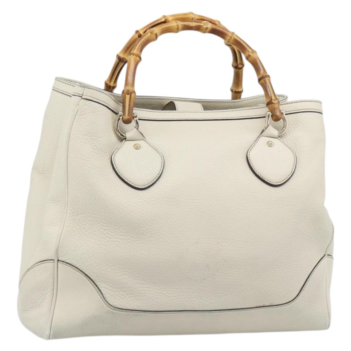 GUCCI Bamboo Hand Bag Leather White Gold 282317 Auth bs36540