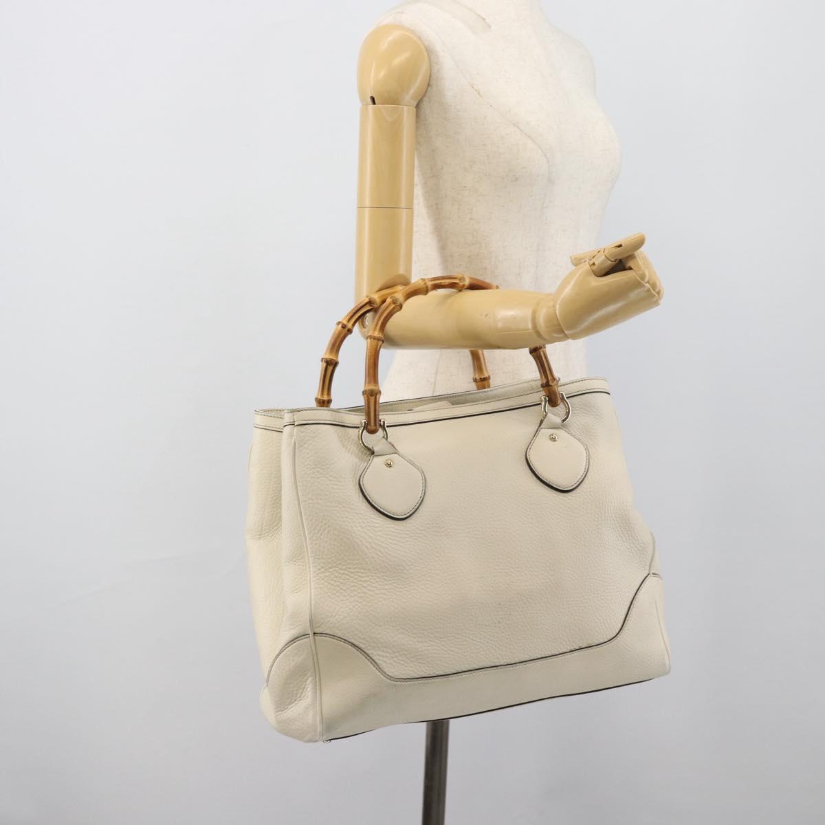 GUCCI Bamboo Hand Bag Leather White Gold 282317 Auth bs36540