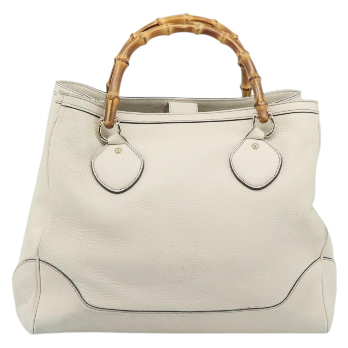 GUCCI Bamboo Hand Bag Leather White Gold 282317 Auth bs36540