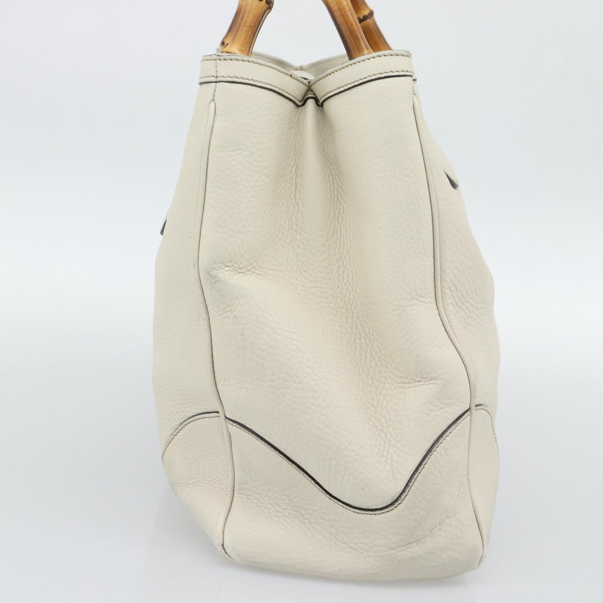 GUCCI Bamboo Hand Bag Leather White Gold 282317 Auth bs36540