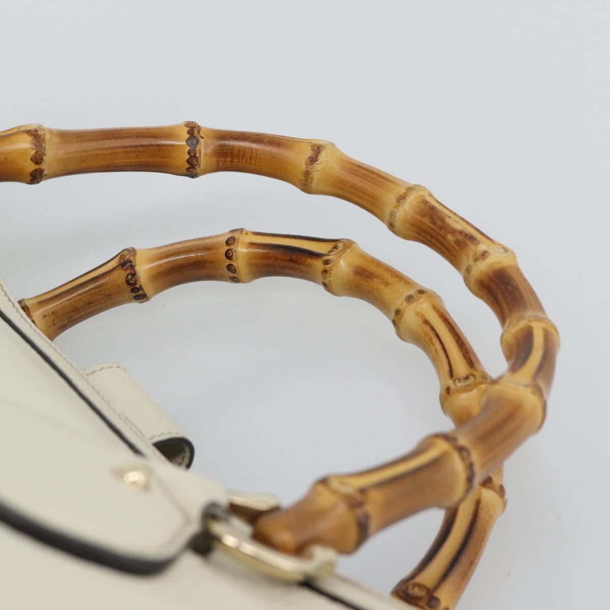 GUCCI Bamboo Hand Bag Leather White Gold 282317 Auth bs36540