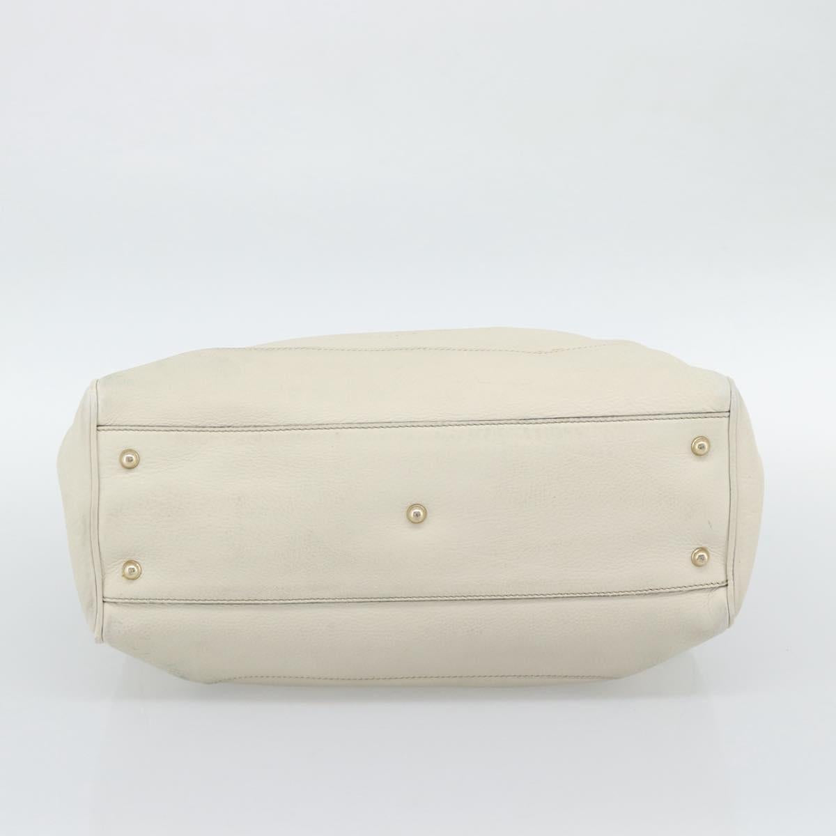 GUCCI Bamboo Hand Bag Leather White Gold 282317 Auth bs36540