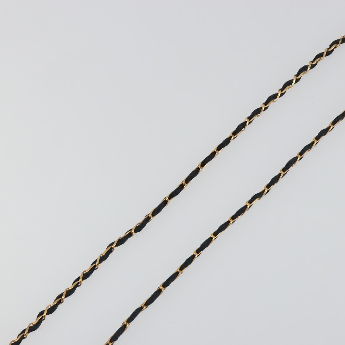CHANEL Perfume Necklace Metal Gold Tone Black CC Auth bs36541