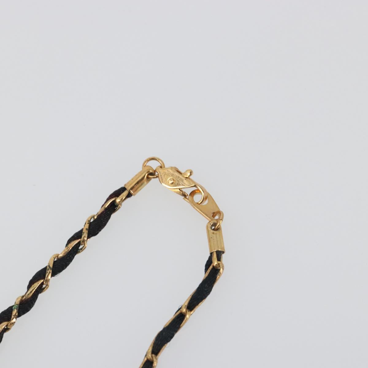 CHANEL Perfume Necklace Metal Gold Tone Black CC Auth bs36541