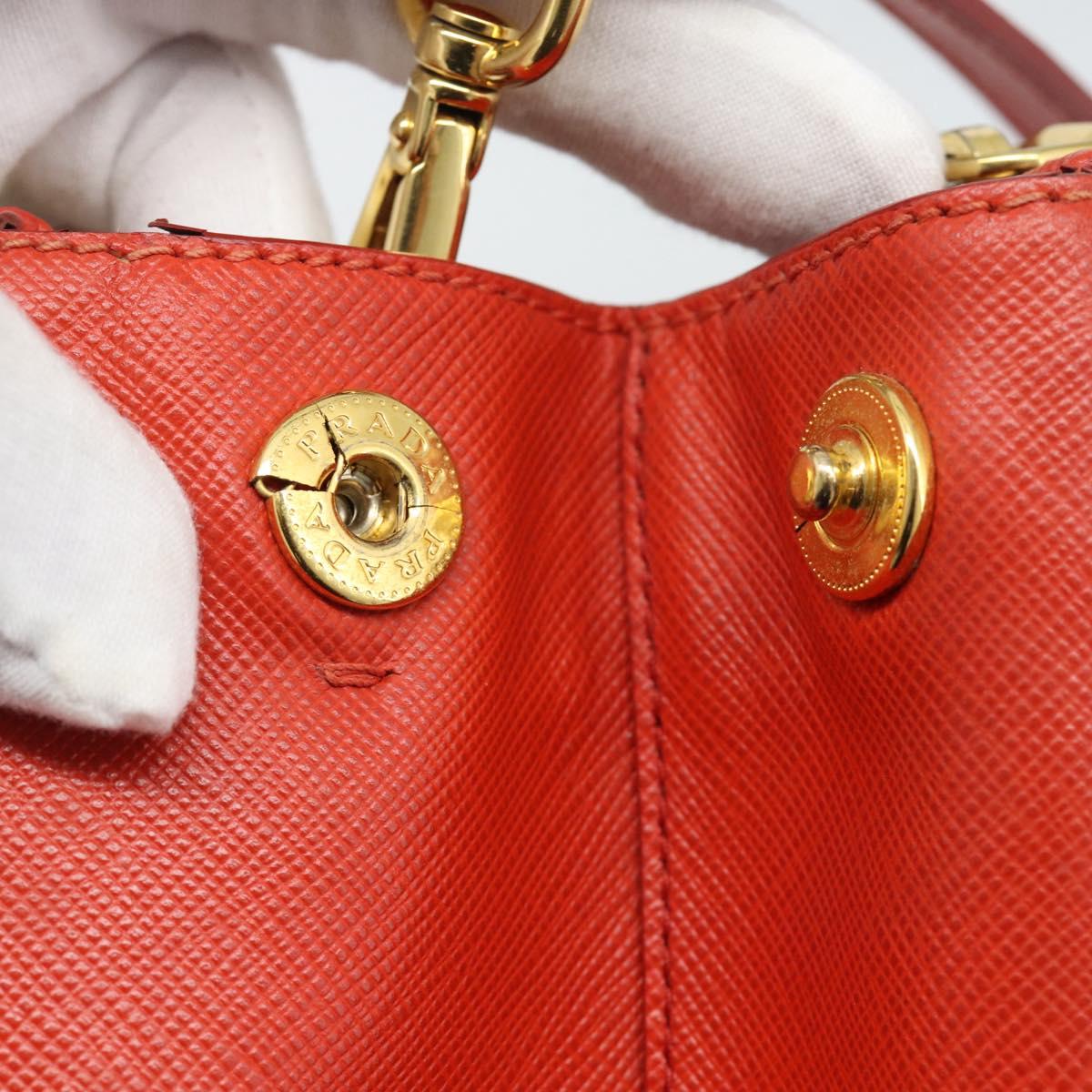 PRADA Hand Bag Safiano Leather 2way Orange Gold Auth bs36543