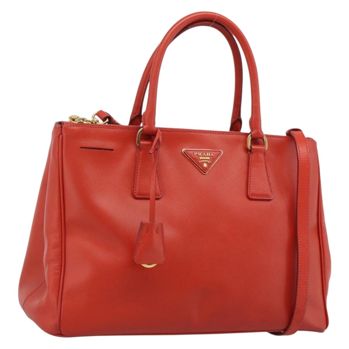PRADA Hand Bag Safiano Leather 2way Orange Gold Auth bs36543