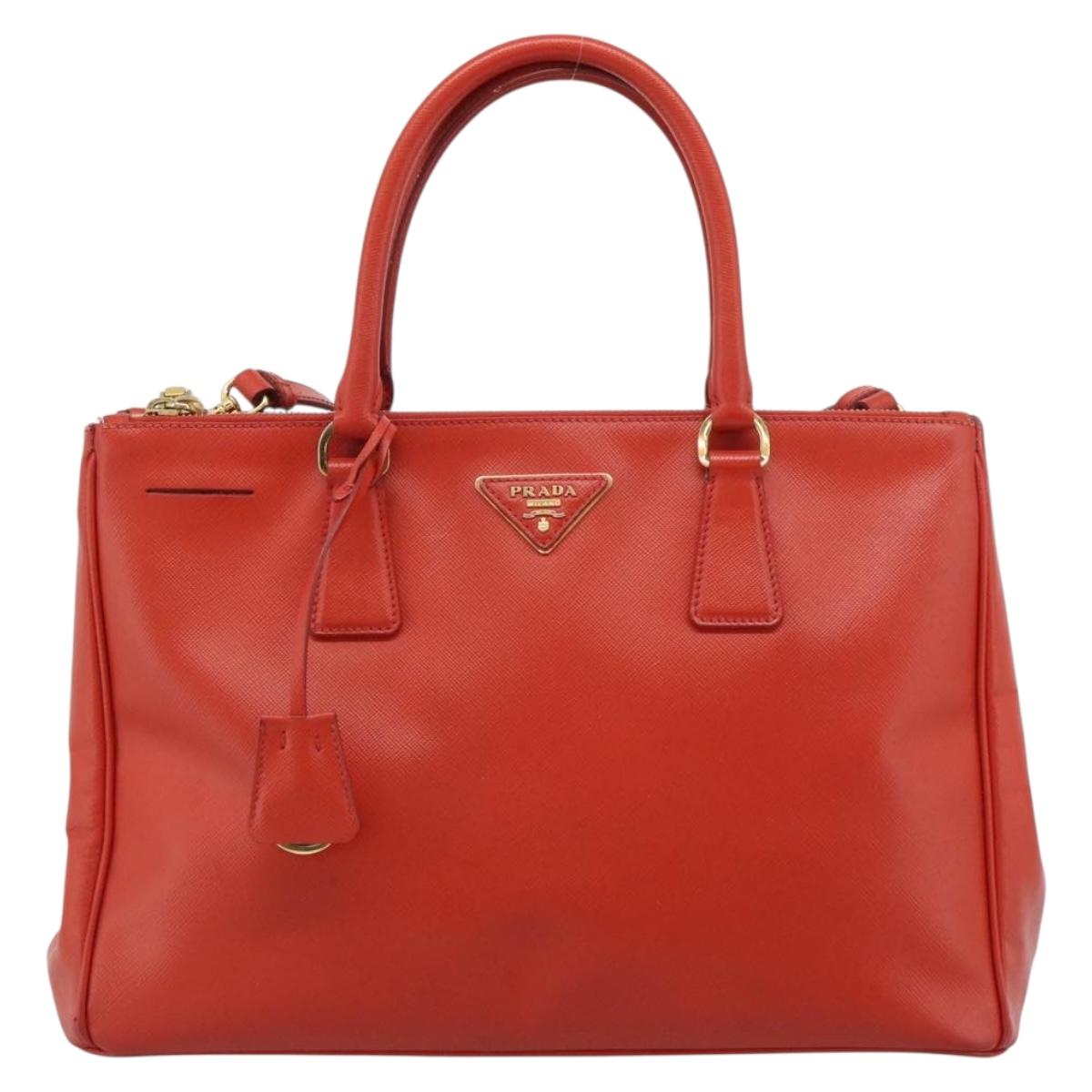 PRADA Hand Bag Safiano Leather 2way Orange Gold Auth bs36543
