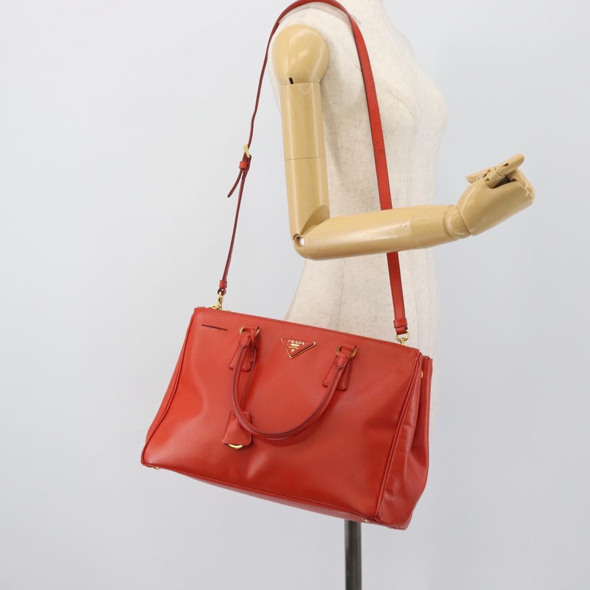 PRADA Hand Bag Safiano Leather 2way Orange Gold Auth bs36543