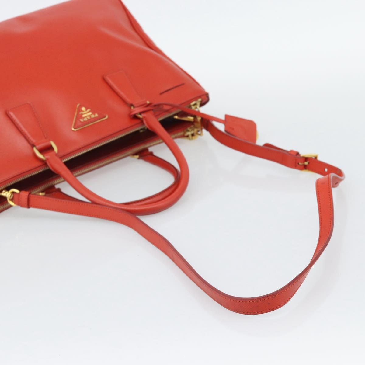 PRADA Hand Bag Safiano Leather 2way Orange Gold Auth bs36543