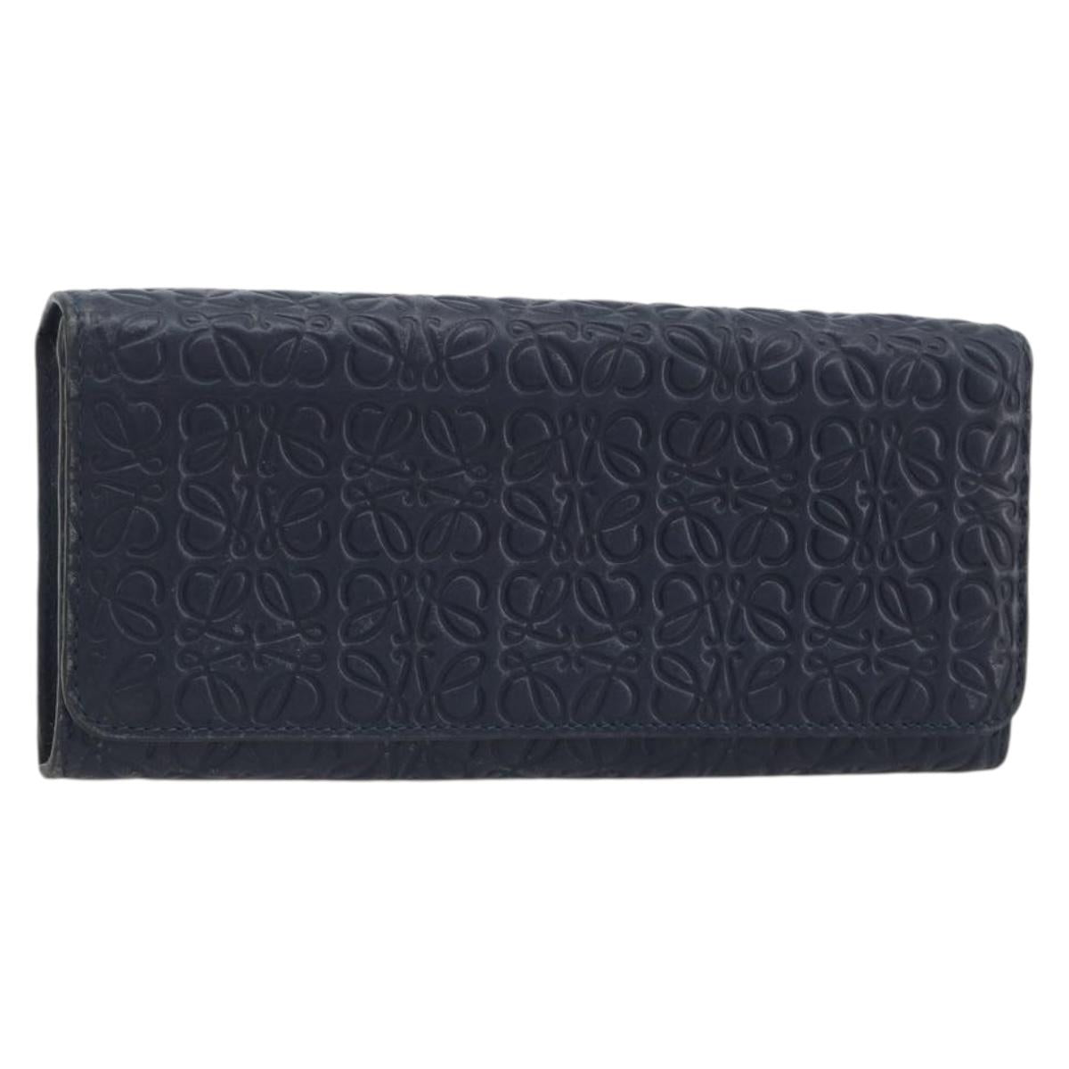 LOEWE Anagram Long Wallet Leather Navy Silver Auth bs36544
