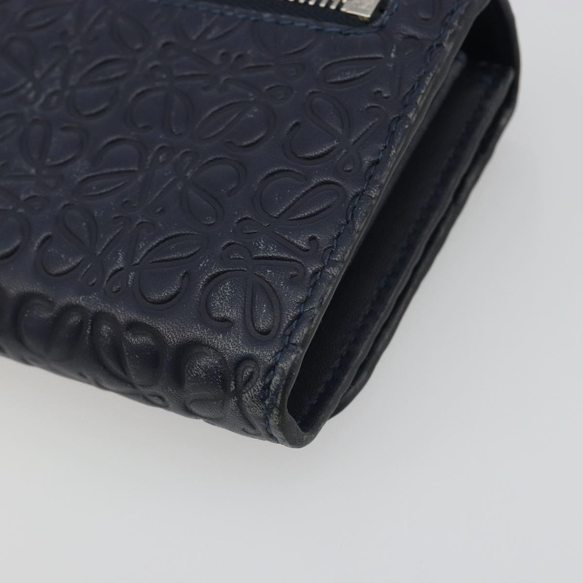 LOEWE Anagram Long Wallet Leather Navy Silver Auth bs36544