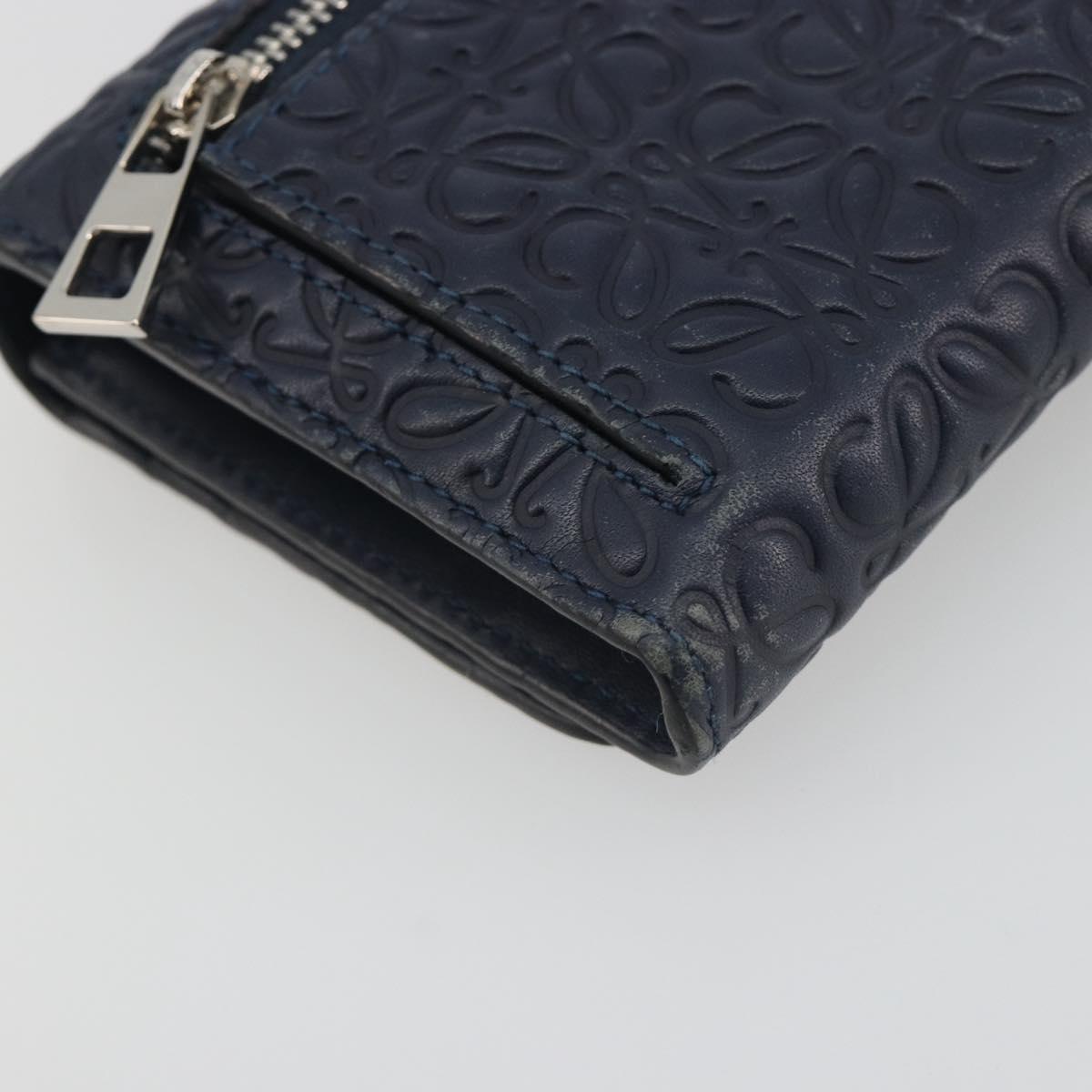 LOEWE Anagram Long Wallet Leather Navy Silver Auth bs36544