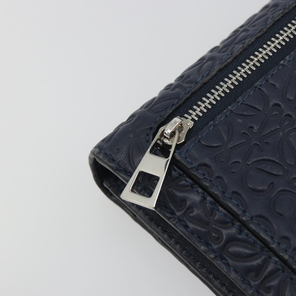 LOEWE Anagram Long Wallet Leather Navy Silver Auth bs36544