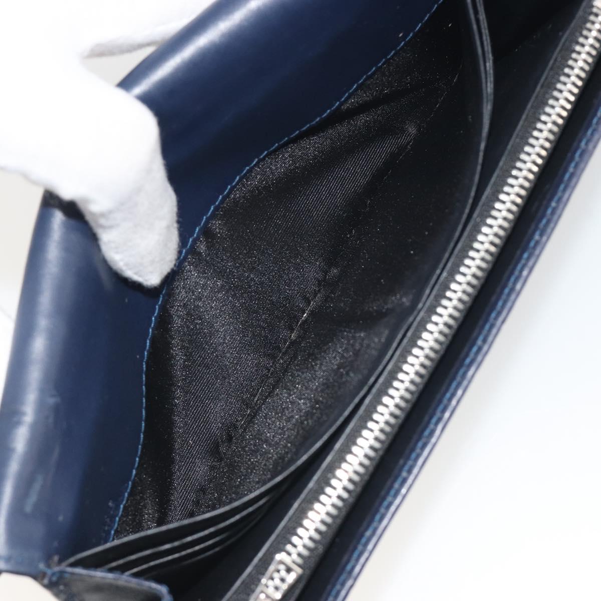 LOEWE Anagram Long Wallet Leather Navy Silver Auth bs36544