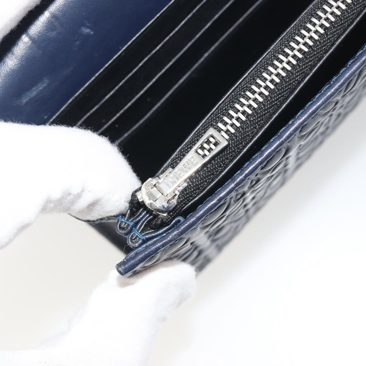 LOEWE Anagram Long Wallet Leather Navy Silver Auth bs36544