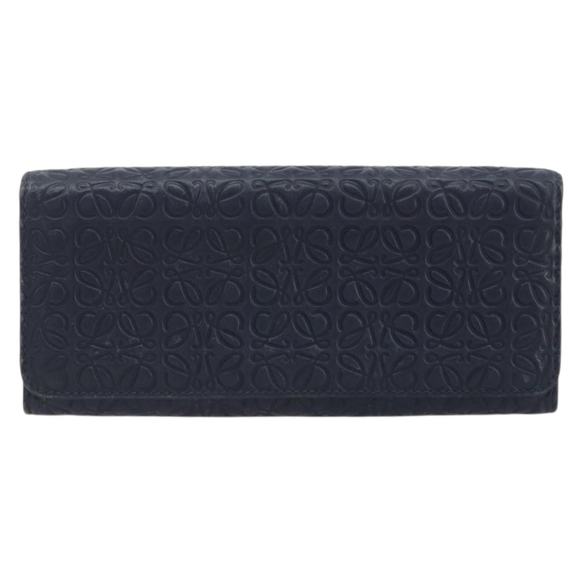 LOEWE Anagram Long Wallet Leather Navy Silver Auth bs36544