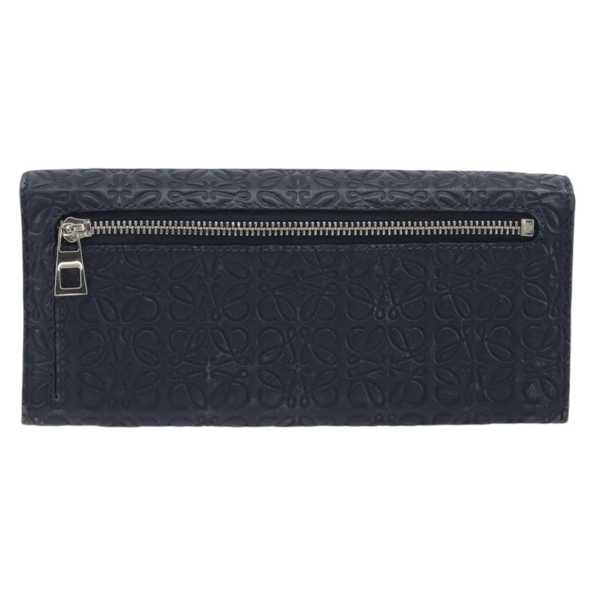 LOEWE Anagram Long Wallet Leather Navy Silver Auth bs36544