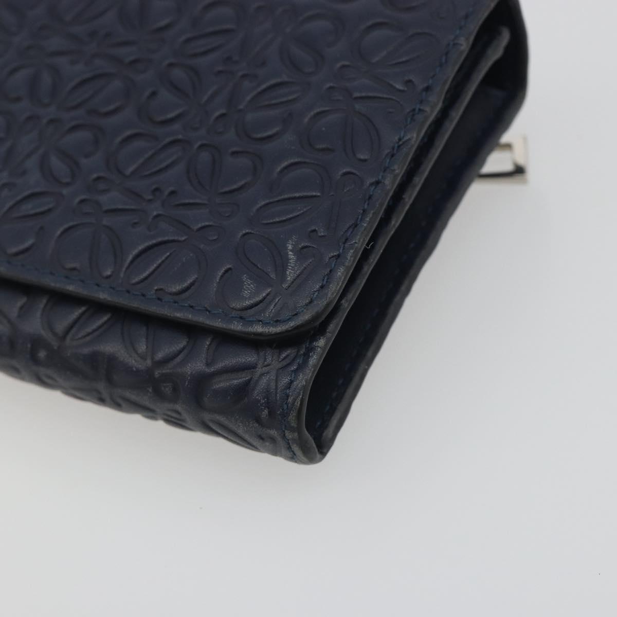 LOEWE Anagram Long Wallet Leather Navy Silver Auth bs36544