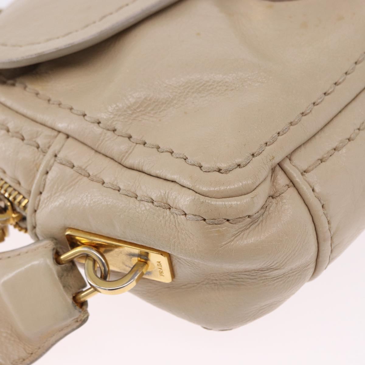 PRADA Chain Shoulder Bag Leather Beige Gold Auth bs36546