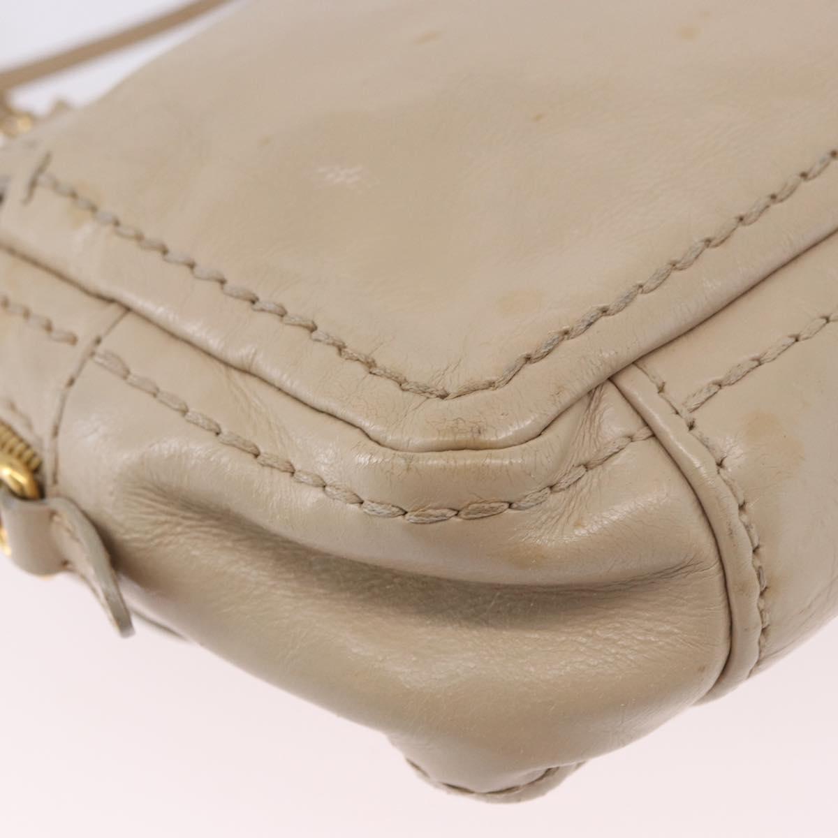 PRADA Chain Shoulder Bag Leather Beige Gold Auth bs36546