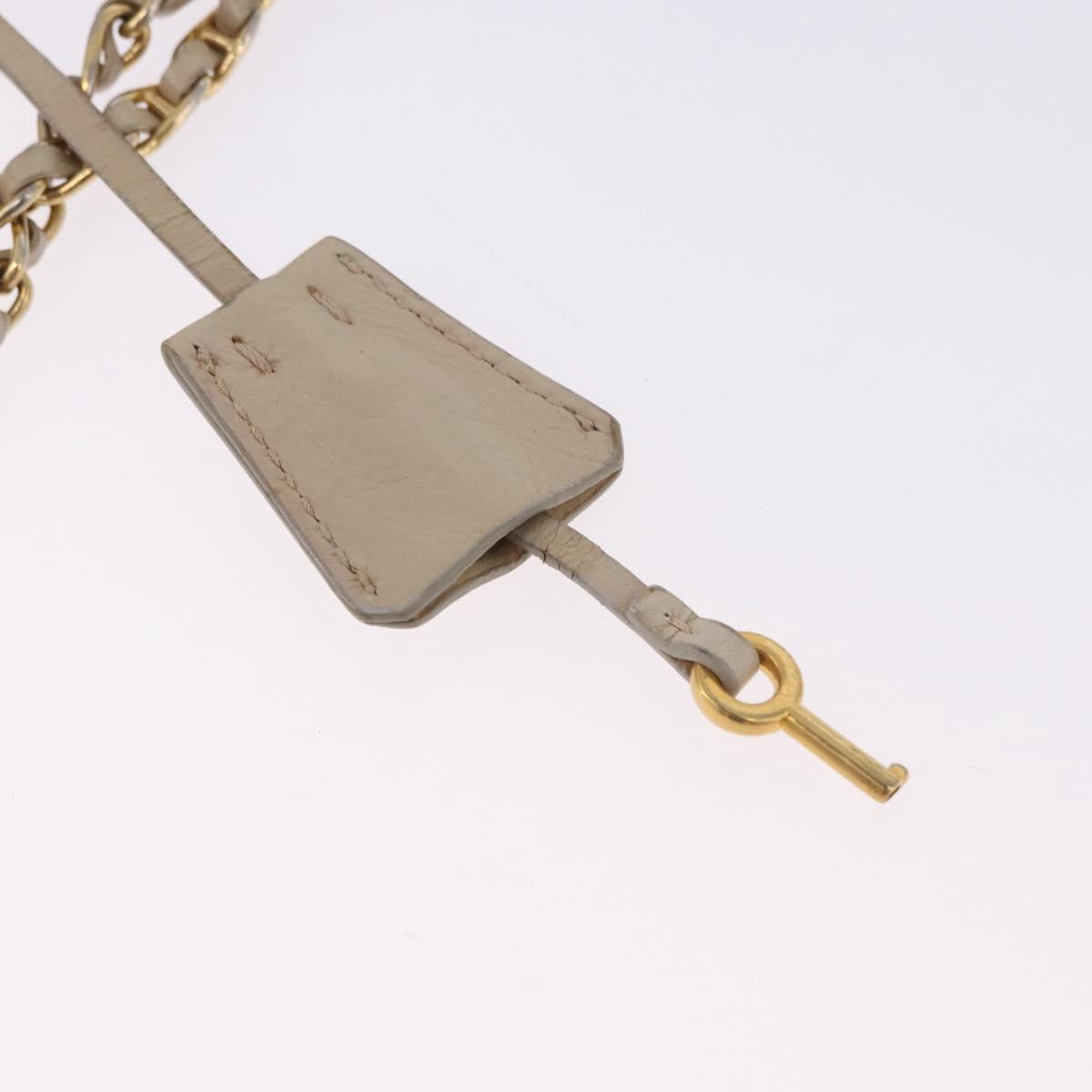 PRADA Chain Shoulder Bag Leather Beige Gold Auth bs36546