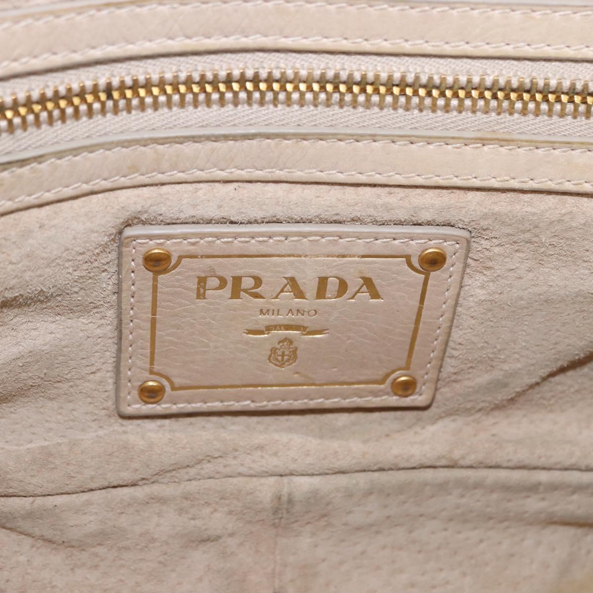 PRADA Chain Shoulder Bag Leather Beige Gold Auth bs36546
