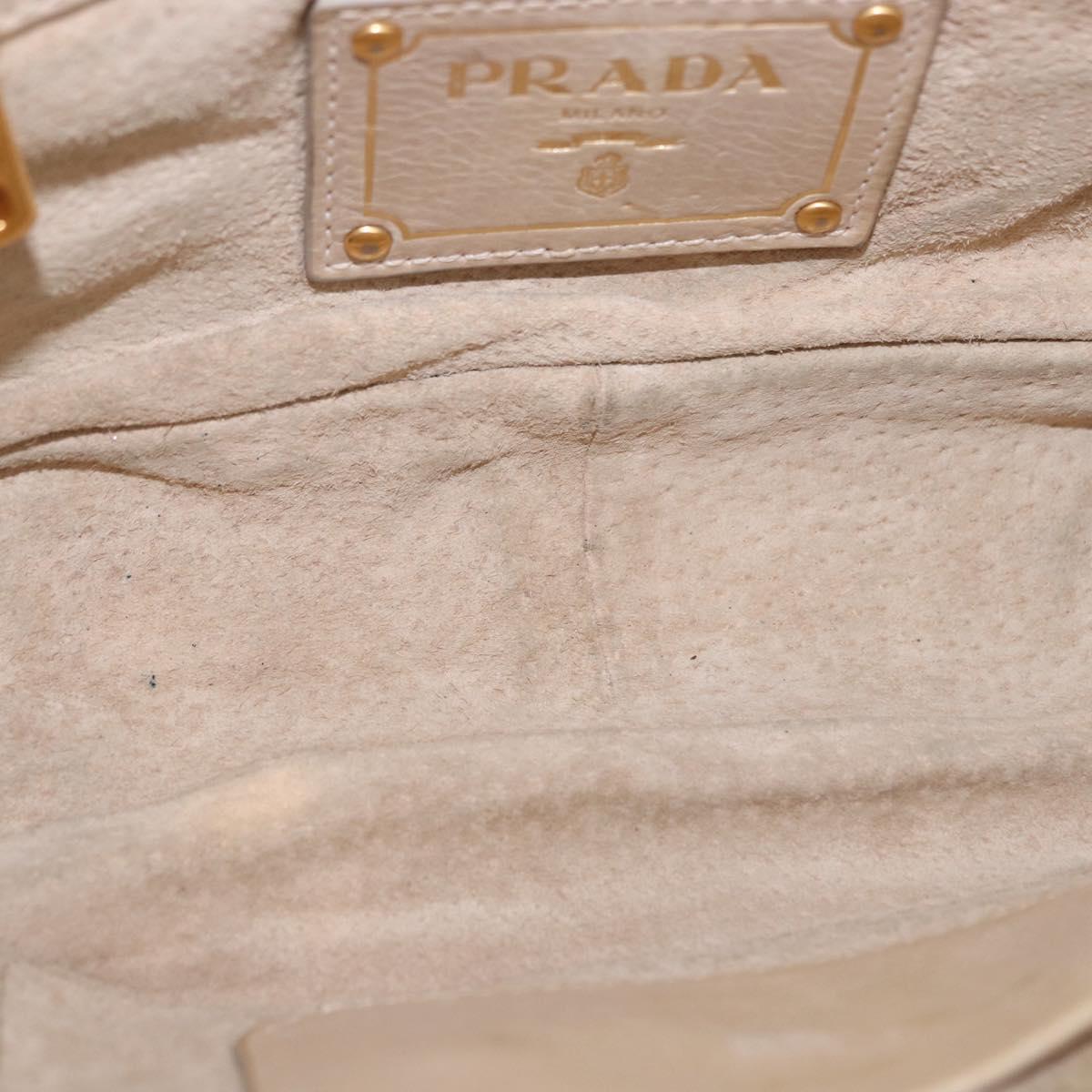 PRADA Chain Shoulder Bag Leather Beige Gold Auth bs36546