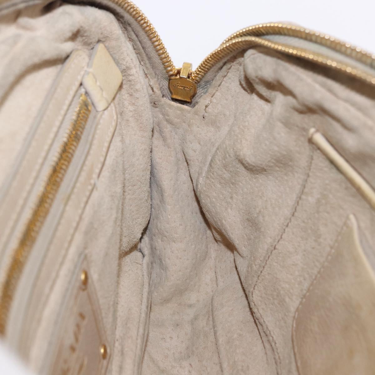 PRADA Chain Shoulder Bag Leather Beige Gold Auth bs36546