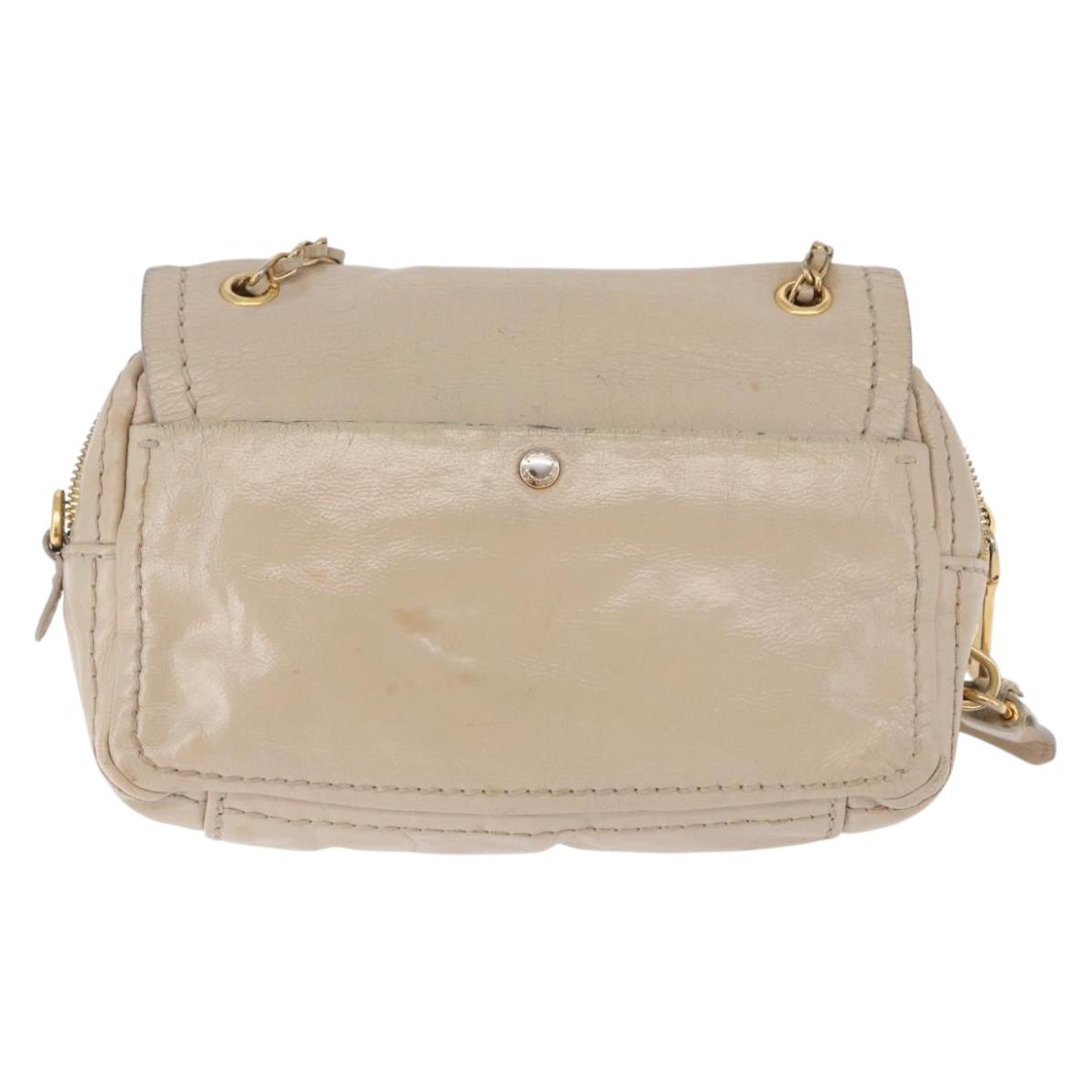 PRADA Chain Shoulder Bag Leather Beige Gold Auth bs36546