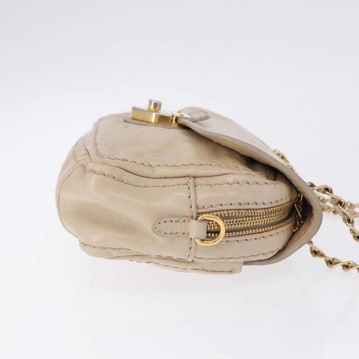 PRADA Chain Shoulder Bag Leather Beige Gold Auth bs36546