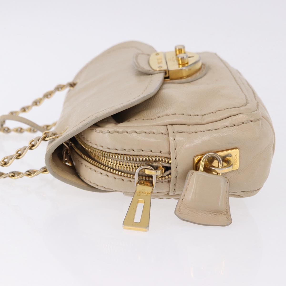 PRADA Chain Shoulder Bag Leather Beige Gold Auth bs36546