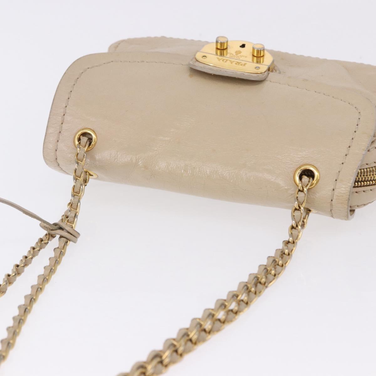 PRADA Chain Shoulder Bag Leather Beige Gold Auth bs36546