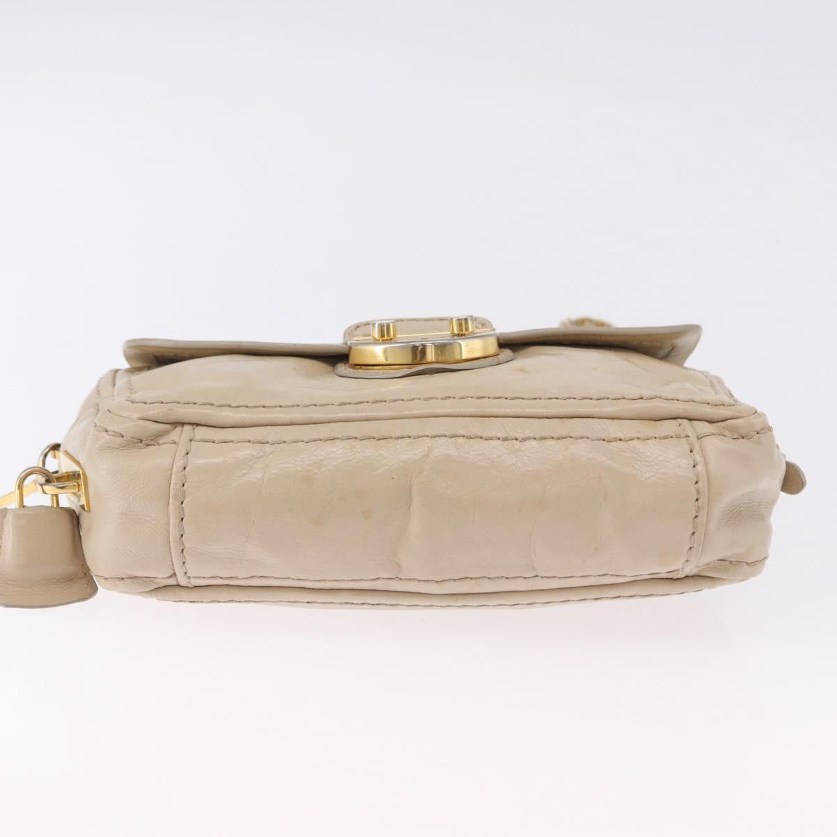 PRADA Chain Shoulder Bag Leather Beige Gold Auth bs36546