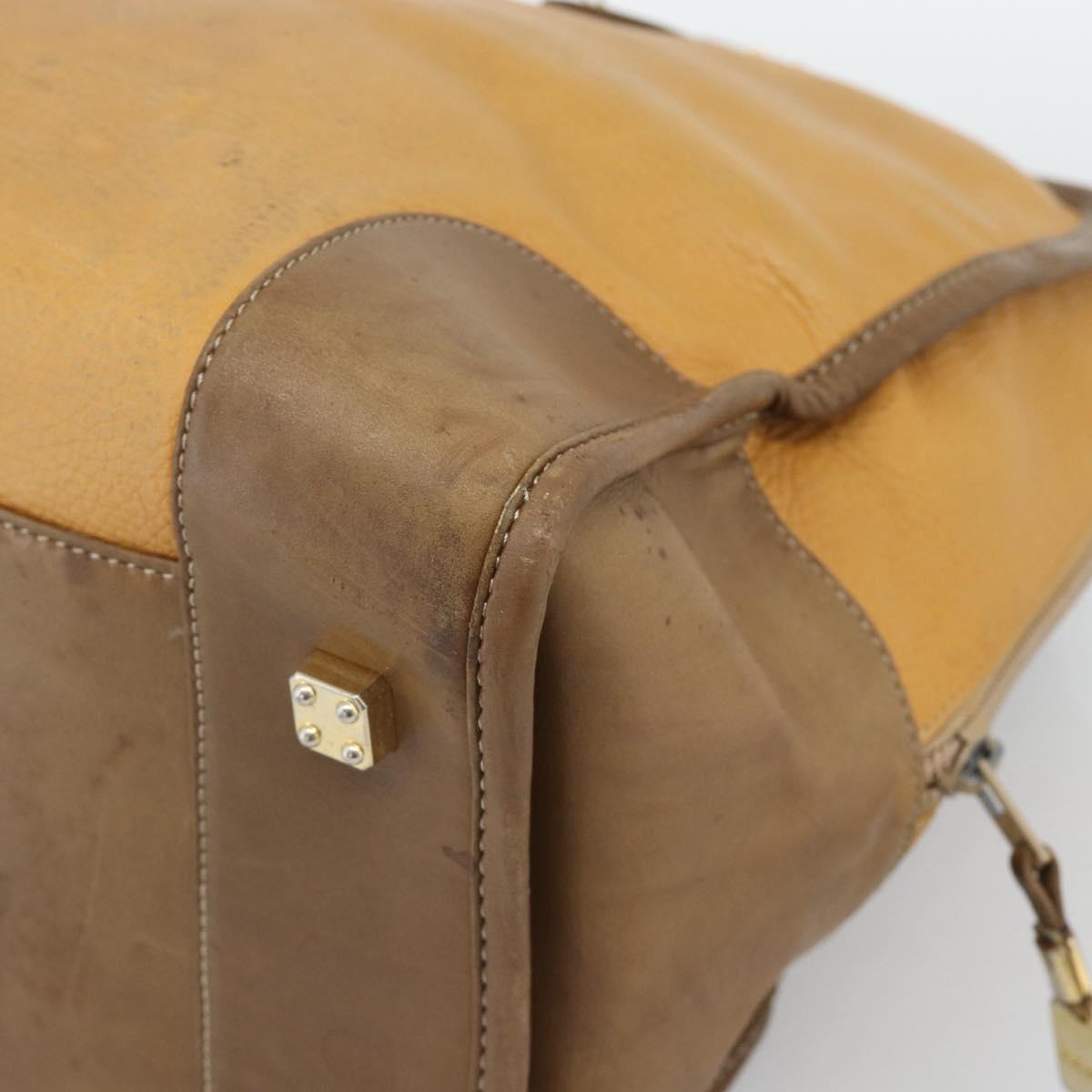 LOEWE Boston Bag Leather Beige Gold Auth bs36547