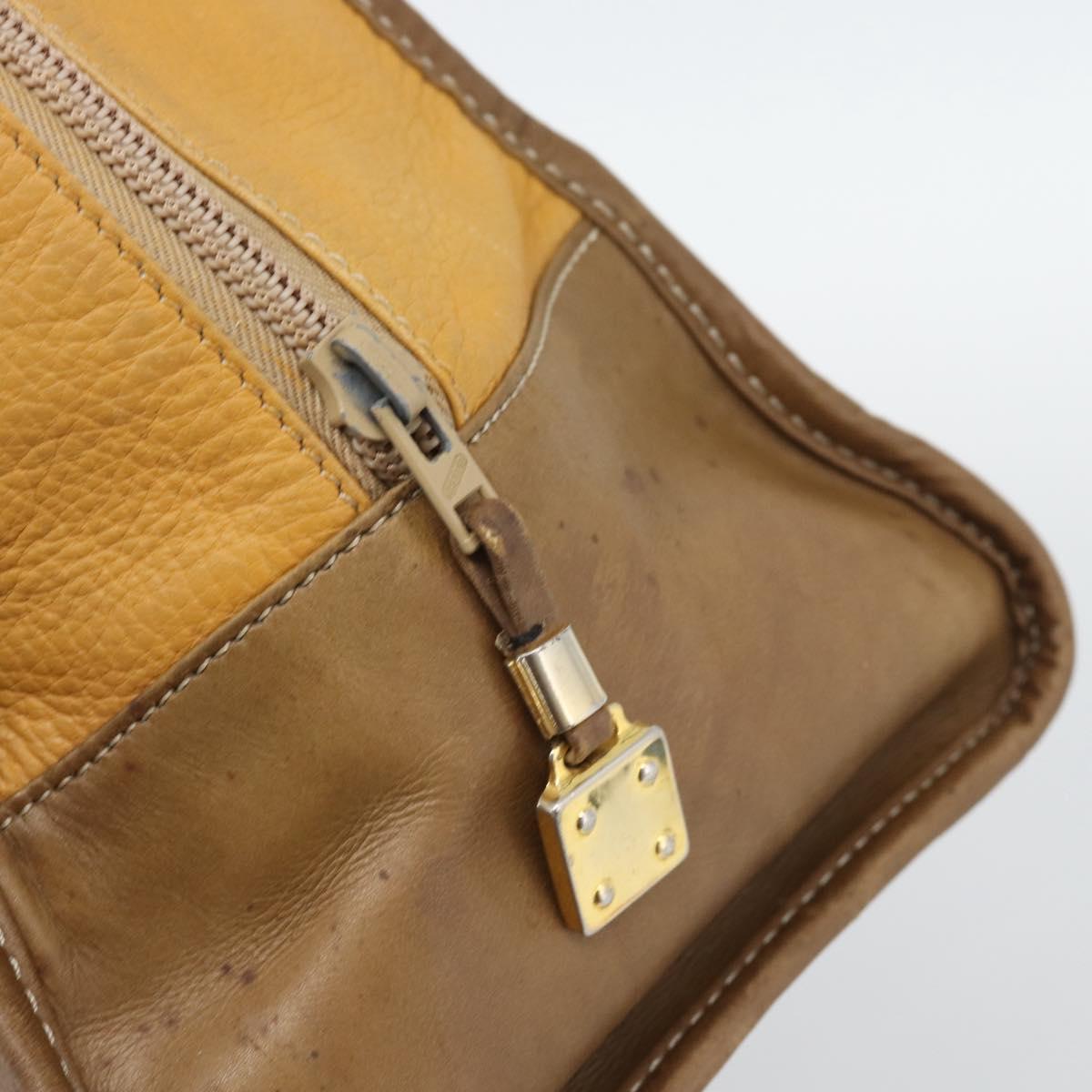 LOEWE Boston Bag Leather Beige Gold Auth bs36547