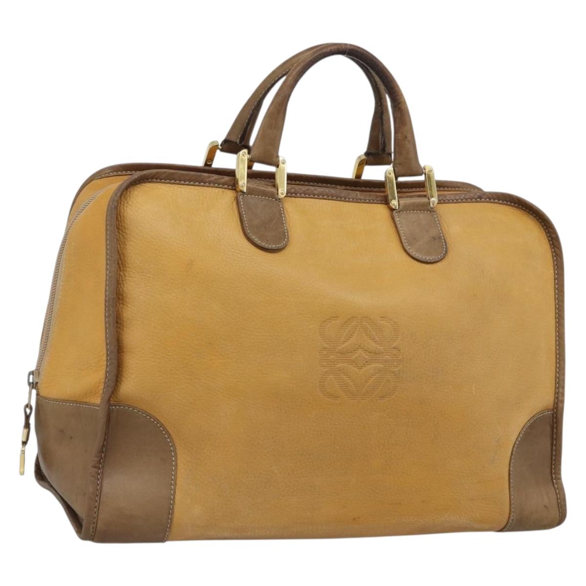LOEWE Boston Bag Leather Beige Gold Auth bs36547