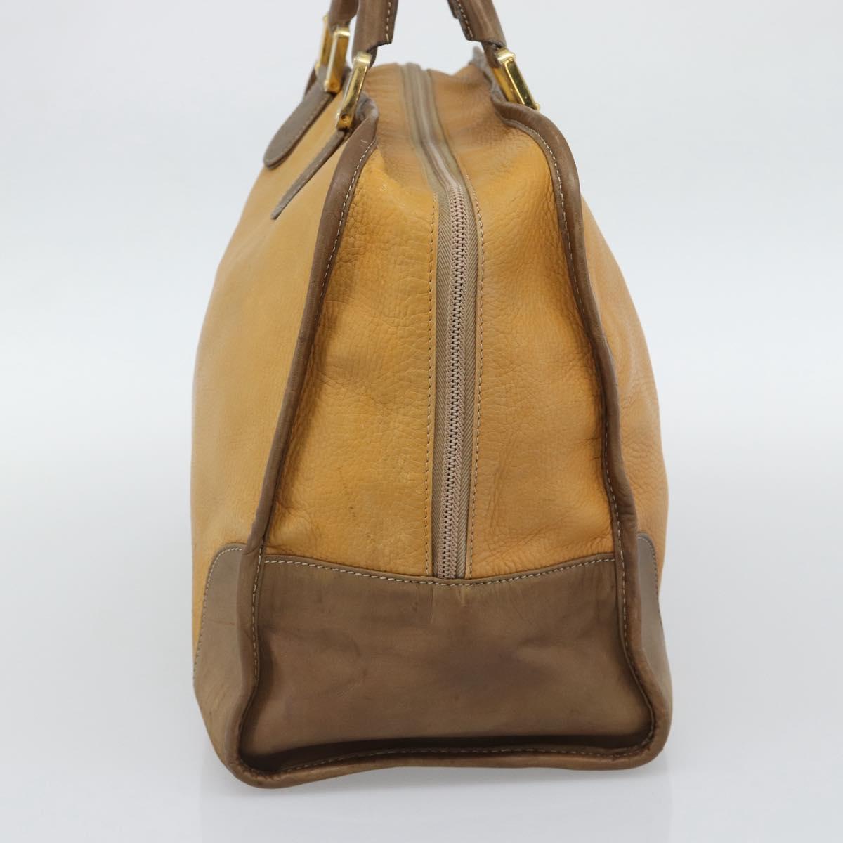 LOEWE Boston Bag Leather Beige Gold Auth bs36547